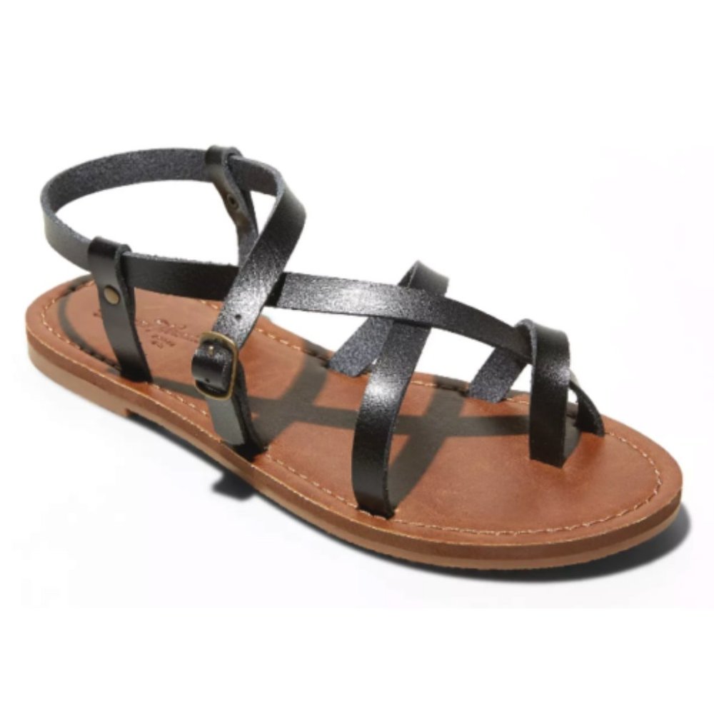 Universal Thread Women's Lavinia Toe Wrap Wide Width Thong Sandals Black 6W New
